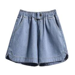 Hgvcfcv Denim-Shorts für Damen, hohe Taille, Blau, weites Bein, dünne Jeans, Sommer, lässig, elastische Taille, lockere Shorts, Hotpants, blau, S von Hgvcfcv