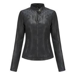 Hgvcfcv Lederjacken für Damen, Herbst, Frühling, Damenmantel, schwarz, rot, braun, Motorradjacke, Biker-Jacke mit Reißverschluss, Schwarz , 48 von Hgvcfcv