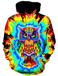 Hgvoetty Unisex 3D Neuheit Hoodies für Männer Frauen Coole Grafik Pullover Sweatshirts mit Taschen, Eulen-Motiv, X-Large von Hgvoetty