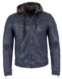 Hi-Buxter - Herren Lederjacke Bikerjacke Kapuze Lammnappa dunkelblau Größe 54 von Hi-Buxter