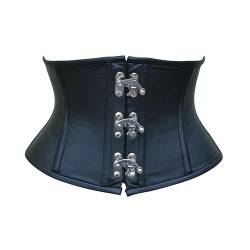 Hi-GERMANWEARS Womens Underbust Black Leather Steel Boned Body Waist Shaper with Strong Claps Closure taillenkorsett Corsets (DE/NL/SE/PL, Alphanumerisch, S, Regular, Regular) von Hi-GERMANWEARS