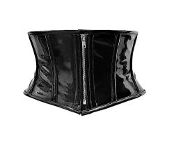 Hi-GERMANWEARS Womens Underbust Black PVC Steel Boned Body Waist Shaper with Strong Zip Closuer taillenkorsett Corsets (DE/NL/SE/PL, Alphanumerisch, 3XS, Regular, Regular) von Hi-GERMANWEARS