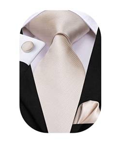 Hi-Tie Beige Krawatte Für Herren Streifen Krawatten Jacquard Seide Krawatte Taschentuch Manschettenknöpfe Krawatte Sets Party Hochzeit Formal von Hi-Tie