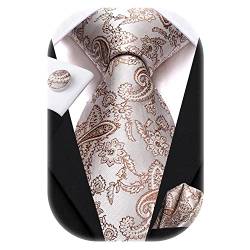 Hi-Tie Beige Krawatten für Herren Einstecktuch Manschettenknöpfe Herren Krawatten Sets Paisley Floral Krawatten Hochzeit von Hi-Tie