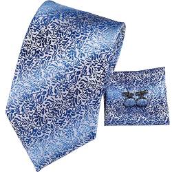 Hi-Tie Blau Weiß Floral Herren Krawatte Einstecktuch Manschettenknöpfe Krawatte Sets Hochzeit Formal von Hi-Tie