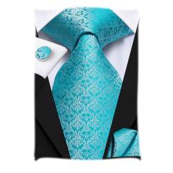 Hi-Tie Blaue Krawatten für Männer Hochzeit Business Taschentuch Manschettenknöpfe Seidenkrawatten-Sets von Hi-Tie