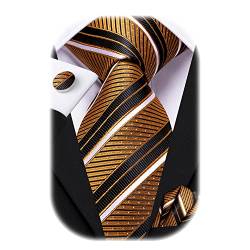 Hi-Tie Braun Schwarz Streifen Krawatten Einstecktuch Manschettenknöpfe Hochzeit Krawatte Sets Business Formal von Hi-Tie