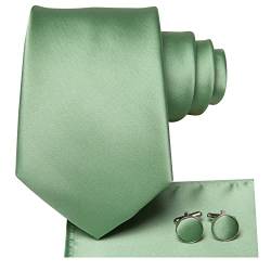 Hi-Tie Grasgrüne Krawatten Einstecktuch Manschettenknöpfe Massive Seidenkrawatten für Herren von Hi-Tie