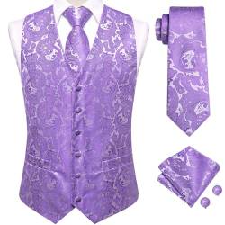 Hi-Tie Herren Anzug Weste Krawatte Set Klassische Weste und Krawatte Taschentuch Manschettenknöpfe Anzug Hochzeit Party, Lila Paisley, XXX-Large von Hi-Tie