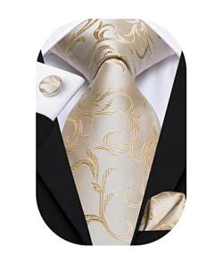 Hi-Tie Herren Champagner Krawatte für Hochzeit Party Einstecktuch Manschettenknöpfe Krawatten Sets Business Formal von Hi-Tie
