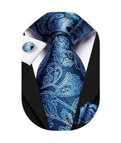 Hi-Tie Herren Krawatte Blau Paisley Krawatte Sets Jacquard Seide Krawatte Einstecktuch Manschettenknöpfe Hochzeit Extra Lange Krawatte Für Herren von Hi-Tie