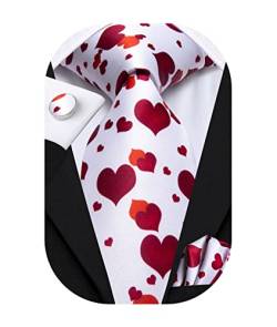 Hi-Tie Herren Krawatte Rotes Herz Schöne Krawatten Gewebte Seide Krawatten Einstecktuch Manschettenknöpfe Abschlussball Hochzeit Formelle Krawatten Sets von Hi-Tie