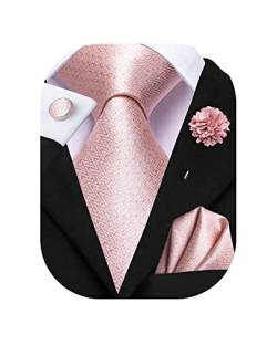 Hi-Tie Herren-Manschettenknöpfe aus Seide, Krawatte und Einstecktuch, Jacquard, Hochzeit, Business, Krawatte für formelle Anlässe, Blush Pink 2, M von Hi-Tie
