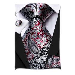 Hi-Tie Herrenkrawatte Silber Paisley Krawatten Set Einstecktuch Manschettenknöpfe Hochzeit Formelles Meeting Business Geschenk Box von Hi-Tie