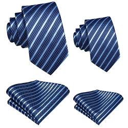 Hi-Tie Krawatten-Set für Vater und Sohn, Jacquard, gewebte Seide, Krawatte, Einstecktuch-Set für Hochzeit, Party, formelle Kleider, Geschenke, Royal Navy Blue, Medium von Hi-Tie