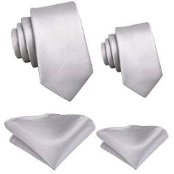 Hi-Tie Krawatten-Set für Vater und Sohn, Jacquard, gewebte Seide, Krawatte, Einstecktuch-Set für Hochzeit, Party, formelle Kleider, Geschenke, Silberfarben, Medium von Hi-Tie