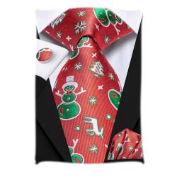 Hi-Tie Man Rot Grün Weihnachten Krawatte Set Schneemann Xmas Krawatte und Einstecktuch Manschettenknöpfe für Hochzeit Party von Hi-Tie