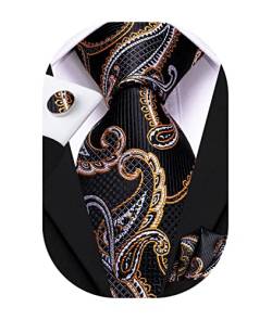 Hi-Tie Paisley Krawatte Für Männer Schwarz Gold Paisley Seidenkrawatten Formelle Hochzeitskrawattensets Und Einstecktuch Manschettenknöpfe Prom von Hi-Tie