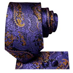 Hi-Tie Purple Gold Flower Krawatten für Hochzeit Seidenkrawatte Taschentuch Manschettenknöpfe Formelles Geschäft von Hi-Tie