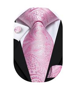 Hi-Tie Rosa Krawatte Paisley Blumen Krawatten Set Einstecktuch Manschettenknöpfe Hochzeit Formale Seidenkrawatte Herren von Hi-Tie