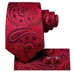 Hi-Tie Rot Paisley Herren Krawatten Einstecktuch Manschettenknöpfe Floral Krawatte Hochzeit Formal von Hi-Tie