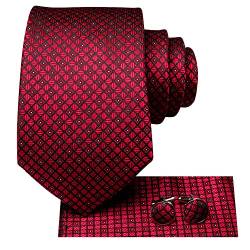 Hi-Tie Rot karierte Krawatte Einstecktuch Manschettenknöpfe Krawatten-Sets für Herren Meeting Formal Business Party Ball von Hi-Tie