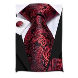 Hi-Tie Rote Krawatte Paisley Seidenkrawatte Einstecktuch Manschettenknöpfe Rot Schwarz Krawatte Formal Hochzeit Party von Hi-Tie