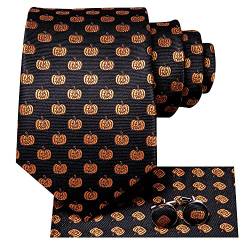 Hi-Tie Schwarz Orange Krawatte für Herren Halloween Krawatten Einstecktuch Manschettenknöpfe Party Gathering Krawatten von Hi-Tie