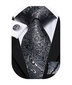 Hi-Tie Schwarze Graue Krawatte Paisley Seidenkrawatten Einstecktuch Manschettenknöpfe Krawatten Sets Formelle Hochzeit Business von Hi-Tie