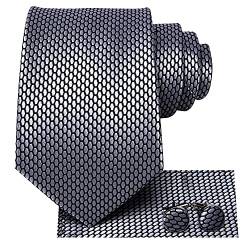 Hi-Tie Silber schwarz karierte Krawatte gewebte Seide Taschentuch Manschettenknöpfe Hochzeit formelle Business-Krawatte-Set von Hi-Tie