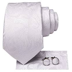 Hi-Tie Weiße Paisley-Krawatte für Männer Hochzeit Einstecktuch Manschettenknöpfe Krawatten-Sets Party Meeting Formal Business von Hi-Tie