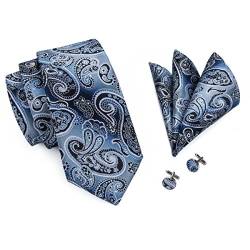 Hi-Tie blau schwarz Paisley Krawatten Hochzeit formelle Herren Krawatte Set Taschentuch Manschettenknöpfe von Hi-Tie