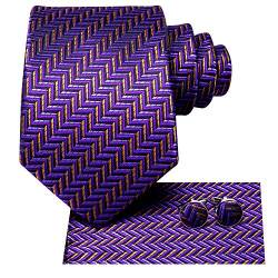 Hi-Tie lila Gold Krawatten Taschen quadratisch Manschettenknöpfe Seidenstreifen Krawatte Hochzeit formelle Krawatten-Sets von Hi-Tie