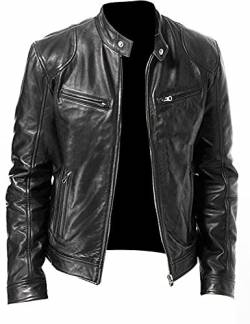 Café Racer Lederjacke Biker Motorrad echt für Herren in schwarz/braun/rot - Schwarz - X-Small von HiFacon