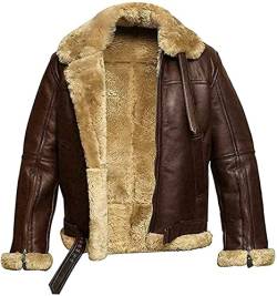 Herren Aviator RAF B3 Ginger Shearling Schaffell Bomber Lederjacke Flying, Braun – echtes Leder, 4XL von HiFacon