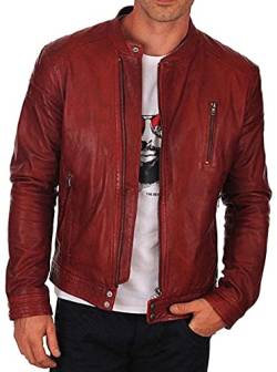 Herren-Lederjacke, Rot, Vintage-Stil, Cafe Racer Stil, Motorrad, Biker, Echtleder, Echtes Leder - Rostrot, M von HiFacon