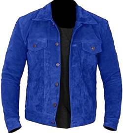 Herren Lederjacke Blau Wildleder Stilvoll Biker Racer Cafe Racer Retro Vintage Biker Racing Motorrad, Blau – Wildlederjacke, Small von HiFacon