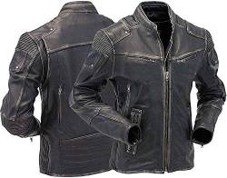 Herren Vintage Café Racer Jacke Motorrad Retro Used-Look Leder Bikerjacke Gr. XXXXL, Schwarzes Echtleder im Used-Look von HiFacon