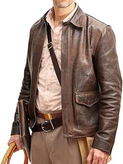 Herren Western Cowboy Braun Echtleder Jacke Indiana Jones Jacke Harrison Ford Raiders of The Lost Ark Indiana Jones Leder Distressed Jacke, Braun – echtes Leder, M von HiFacon