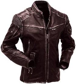 HiFacon Brando Vintage Cafe Racer Motorradjacke, Lederjacke Gr. XL, Braunes Echtleder im Used-Look von HiFacon