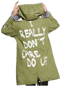 HiFacon Damen Cargo-Mantel mit Kapuze "I Really Don't Care Do You", Baumwolle, bedruckt, Olivgrün, Cotton - I Dont Care Coat, 38 von HiFacon