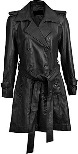 HiFacon Damen Trenchcoat / Mantel / Mantel aus echtem Leder, lang, Schwarz Gr. XXX-Large, Schwarz - Leder von HiFacon