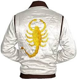 HiFacon Drive Scorpion Ryan Gosling Skorpion Logo Jacke Steppmuster Satin Bomberjacke Gr. Small, Weiß / elfenbeinfarben von HiFacon