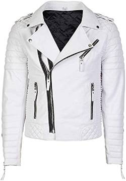 HiFacon Herren Brando Lederjacken Motorrad Negan Bomber Biker Weiß Echtleder Jacke Herren, Echtes Leder – weiße Jacke, XS von HiFacon