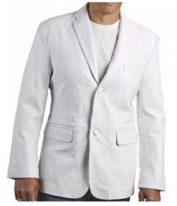 HiFacon Herren Klassische Lederjacke Slim Fit Casual Blazer Jacke (Schwarz), Weiß – Blazer-Jacke, Medium von HiFacon
