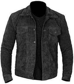 HiFacon Herren Lederjacke Grau Wildleder Stilvoll Biker Racer Cafe Racer Retro Vintage Biker Racing Motorrad, Graue Wildlederjacke, XL von HiFacon