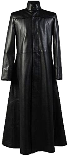 HiFacon Herren Matrix Neo Keanu Reeves Runder Kragen Schwarz Gothic Steampunk Trench-Matrix Mantel, Schwarz - Kunstleder, L von HiFacon