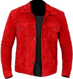 HiFacon Herren-Westernjacke, Biker, Wildleder, Trucker-Stil, Grau, Rot - Wildlederjacke, S von HiFacon