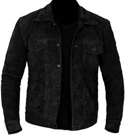 HiFacon Herrenjacke aus Wildleder, schwarz, stylisch, Biker, Cafe Racer, Retro, Vintage, Biker, Rennmotorrad, Schwarz – Wildlederjacke, L von HiFacon