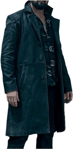 HiFacon Langer Herrenmantel, Leder, Ellenbogenaufnäher, Billy Baumwolle, Butcher Trenchcoat, Jacke, Billy Jacket Butcher, Schwarz - Echtleder, M von HiFacon